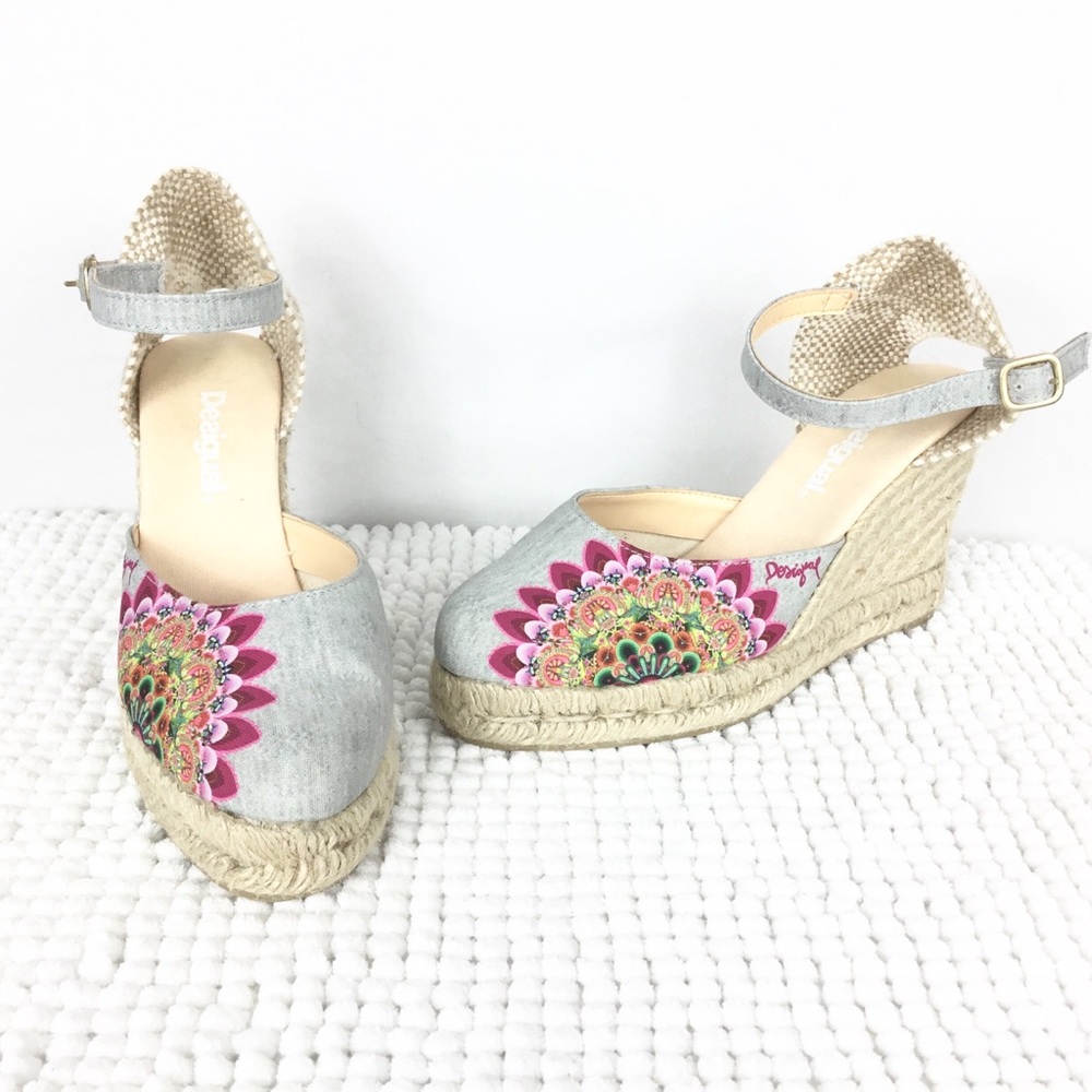 Desigual Mandala Wedge Ankle Strap Shoes
